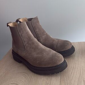Anthropologie Tan Suede Lug Sole Ankle Boots